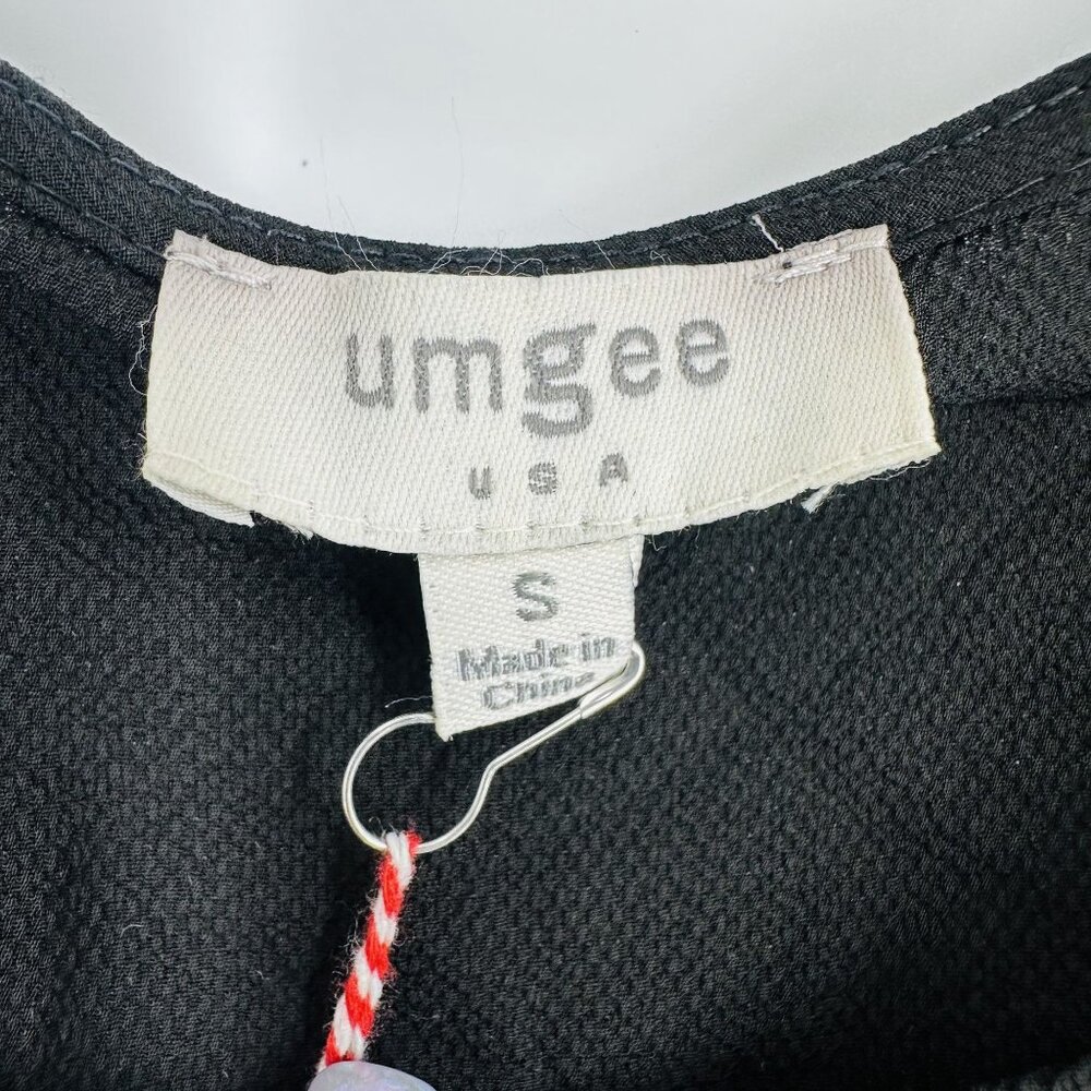 Umgee Black Floral Embroidered Tiered Ruffle Sleeve Boat Neck Top Blouse Size S - Picture 7 of 8